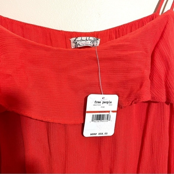 NWT Free People Cascades Ruffle Camisole in Fire Orange/Red Size XS - Picture 7 of 12